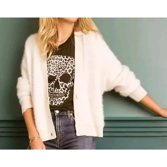 Sanctuary Eyelash Cardigan Cream Fuzzy Super Soft XS Crop Boxy - Picture 1 of 10
